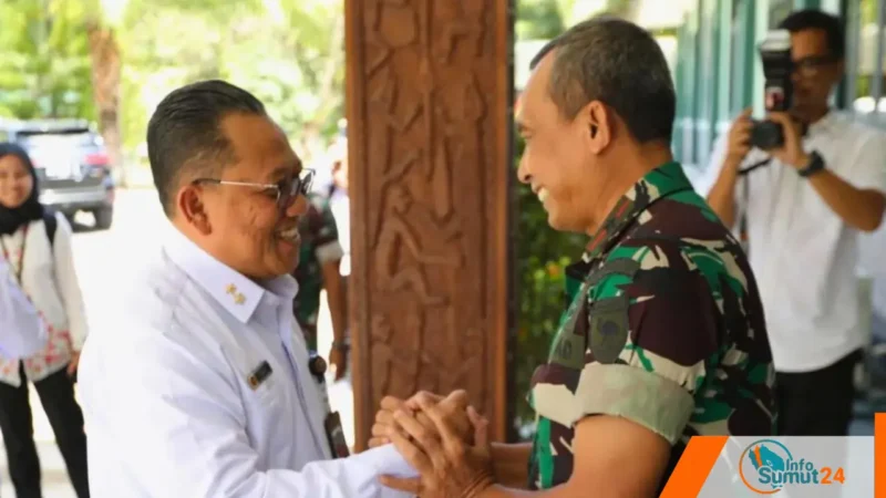 Deputi Bidang Pencegahan Perlindungan dan Deradikalisasi BNPT RI Mayjen TNI Roedy Widodo (kiri) melakukan audiensi dengan Komandan Korem 181/Praja Vira Tama (PVT) Brigjen TNI Totok Sutriono (kanan) di Markas Komando Korem 181 Sorong, Papua Barat Daya, Selasa (24/9/2024).